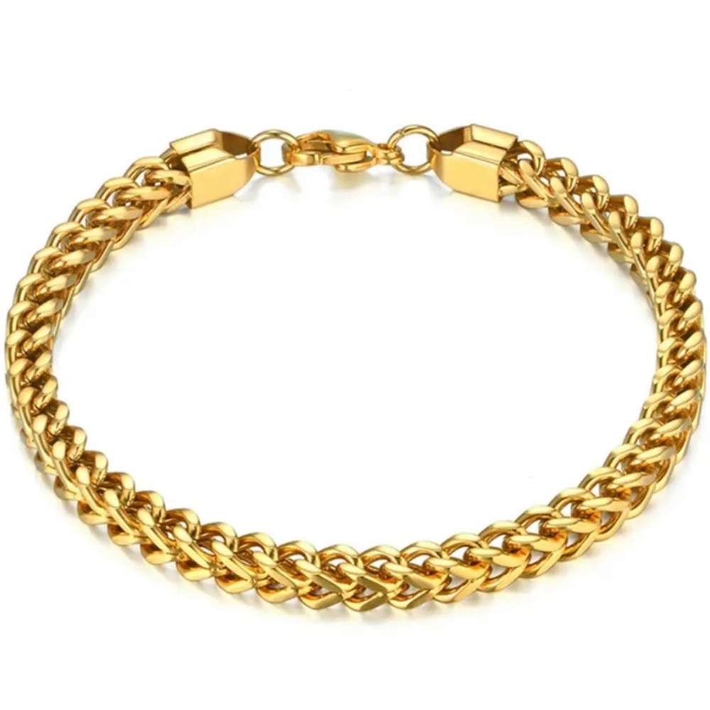 Punk Curb Cuban Link Chain Bracelet 18cm Gold Color Stainless